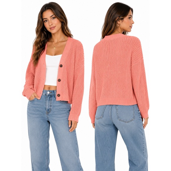 Banana Republic Sweaters - Banana Republic Cardigan Women XL Pink Button Front Ribbed Knit Sweater Coastal